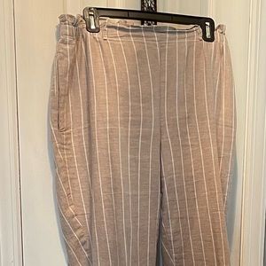 Comfy pull on striped tan lightweight ankle pants - large
